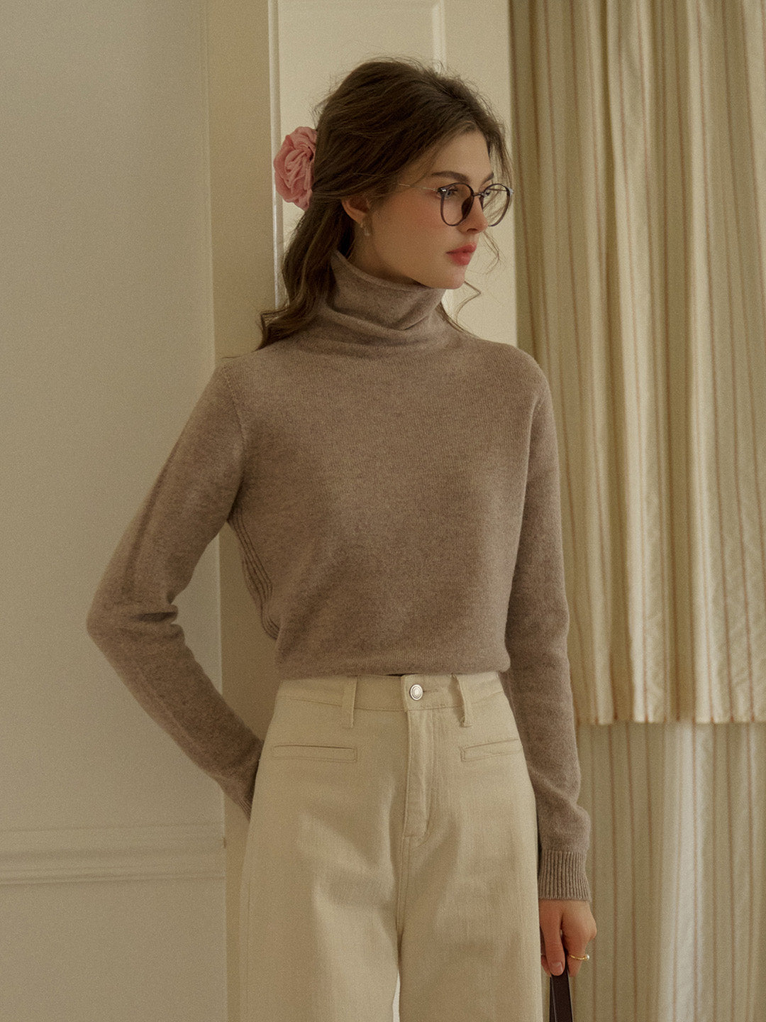 Solana Basic Versatile Turtleneck 100% Wool Sweater - Pink