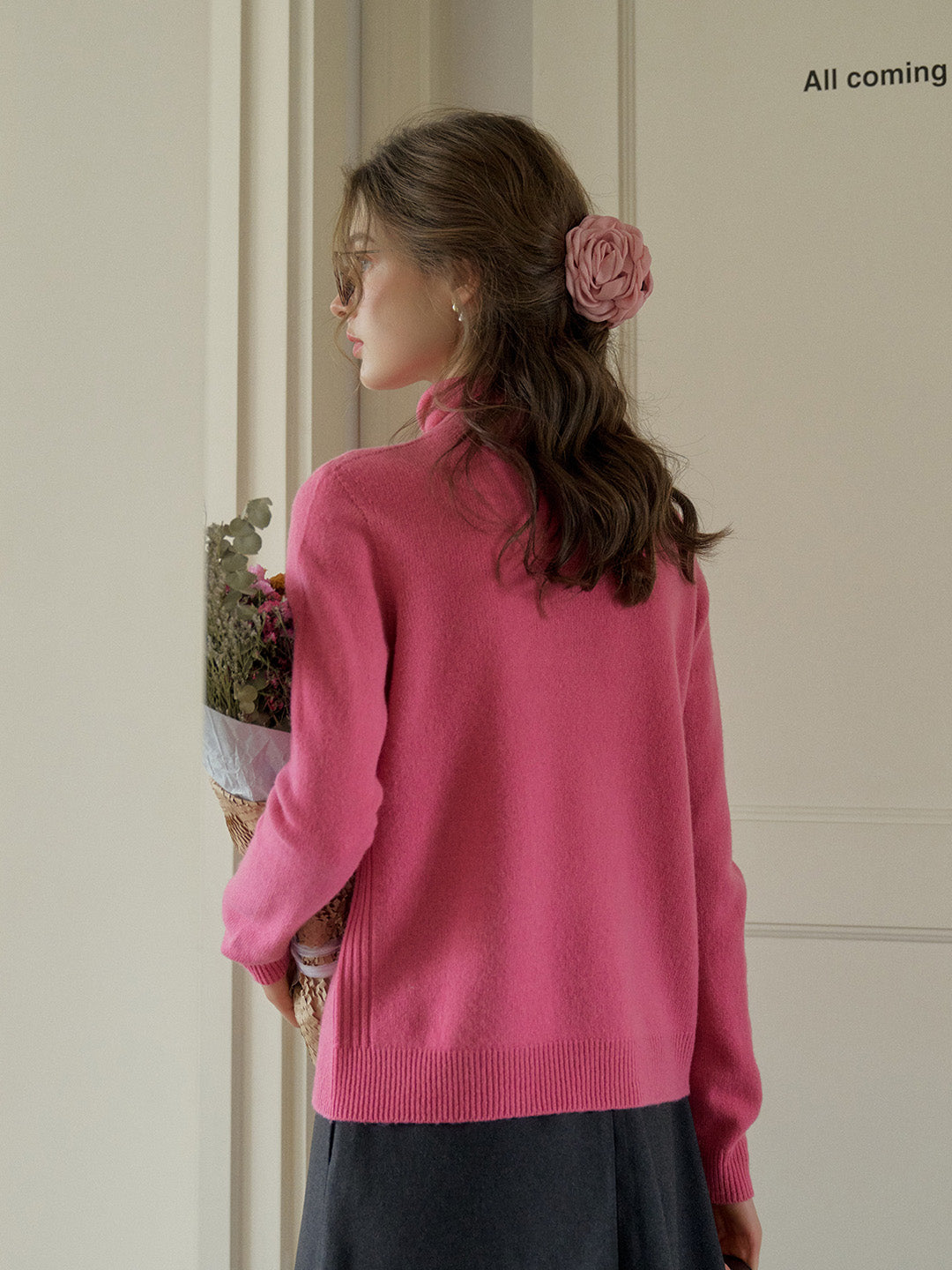 Solana Basic Versatile Turtleneck 100% Wool Sweater - Pink