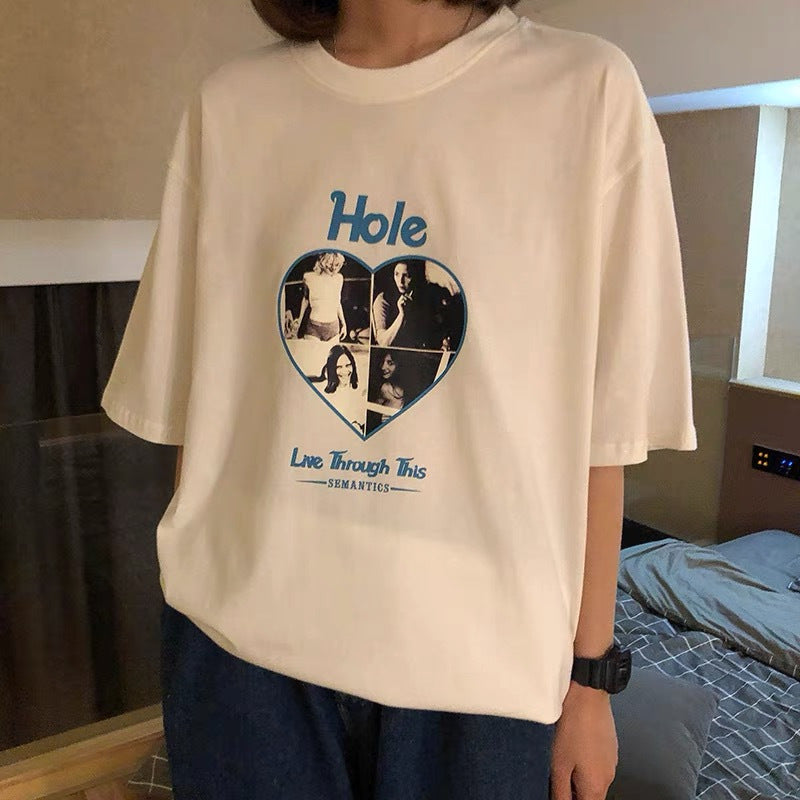 Men Hip Hop Streetwear T-Shirt Heart Graphic Letter Printed