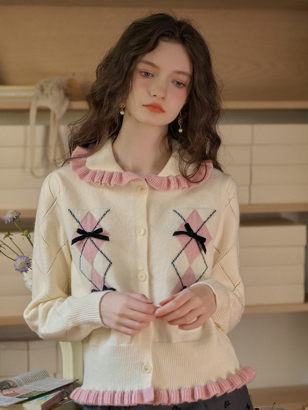 【Final Sale】Chandler Ruffle Collar Bow Cardigan
