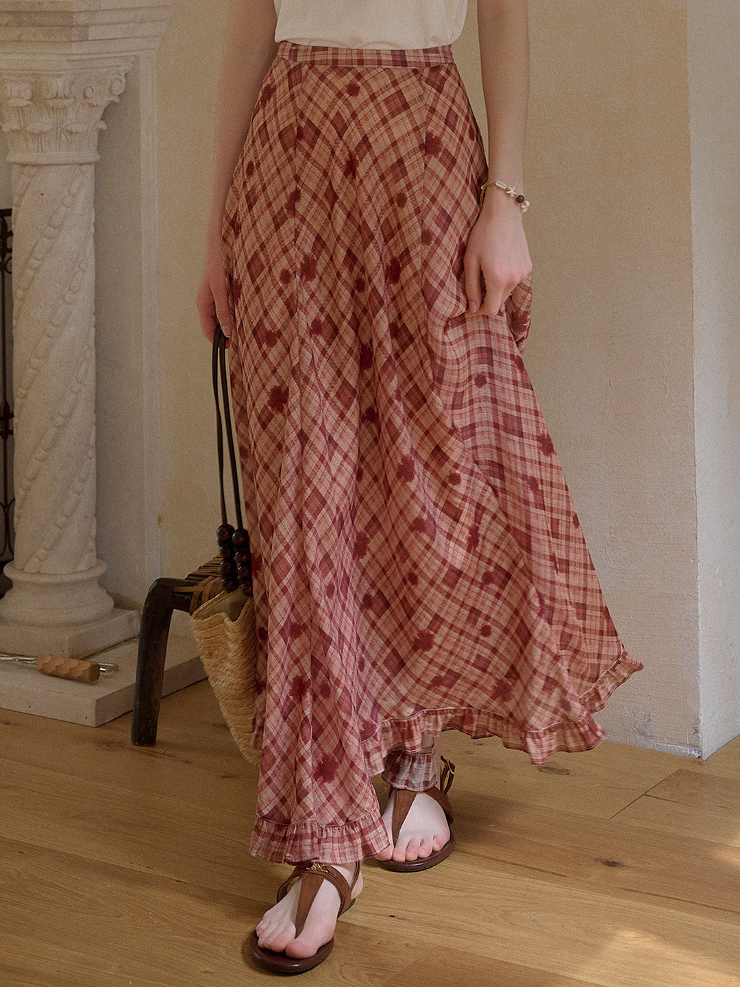 Elena Wave Edge Plaid Skirt