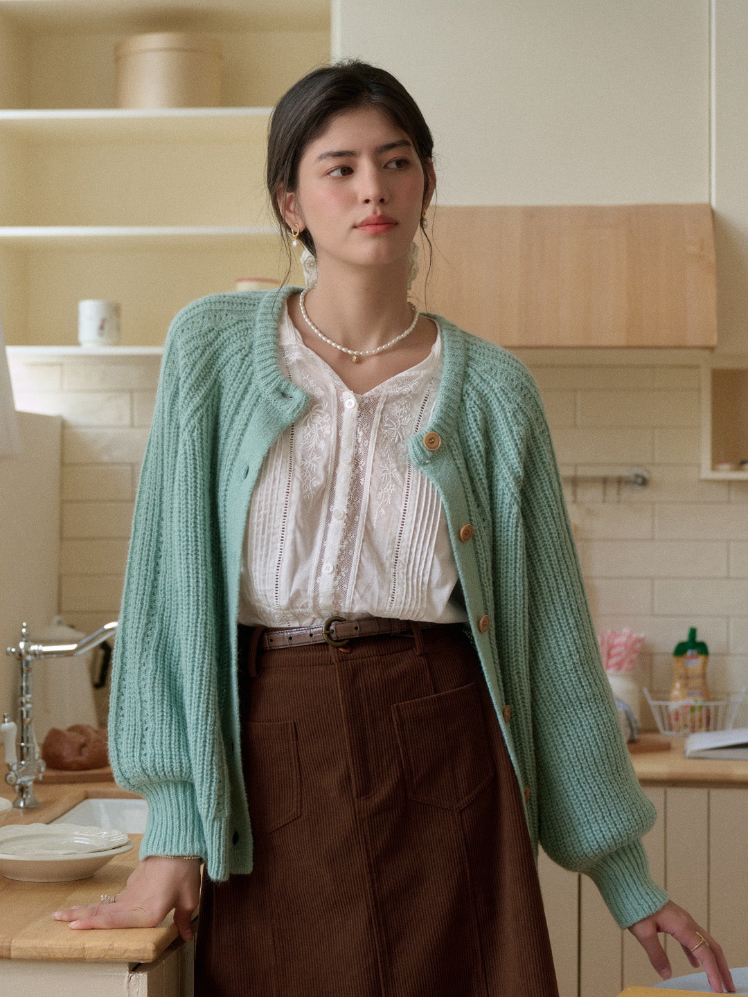 Destiny Round Neck Ribbed Wool Cardigan