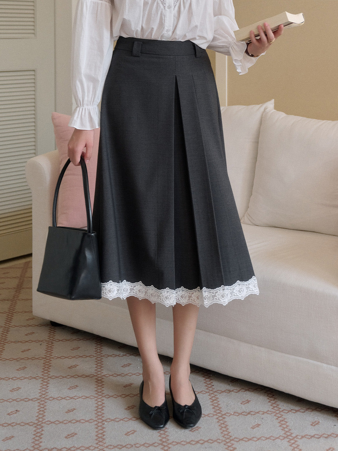 【Final Sale】Saige Pleated Lace A-Line Skirt