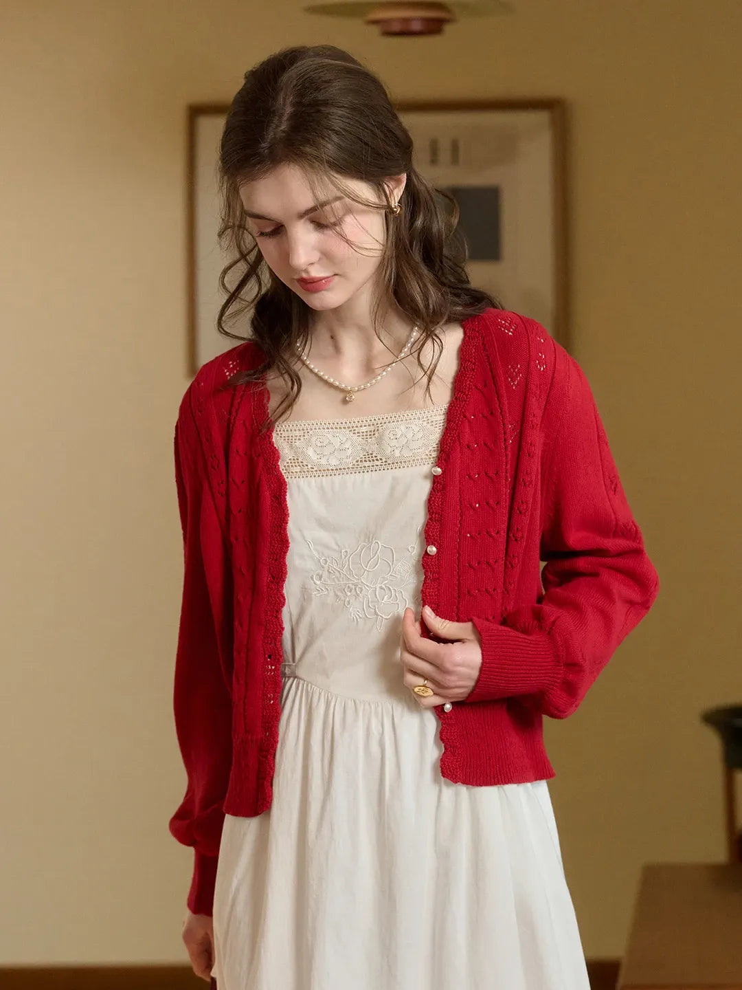 Amira Wave V-neck Cotton Knitted Cardigan