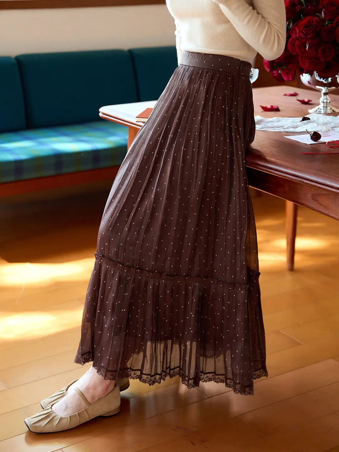 Braelyn Pleated Dots Skirt