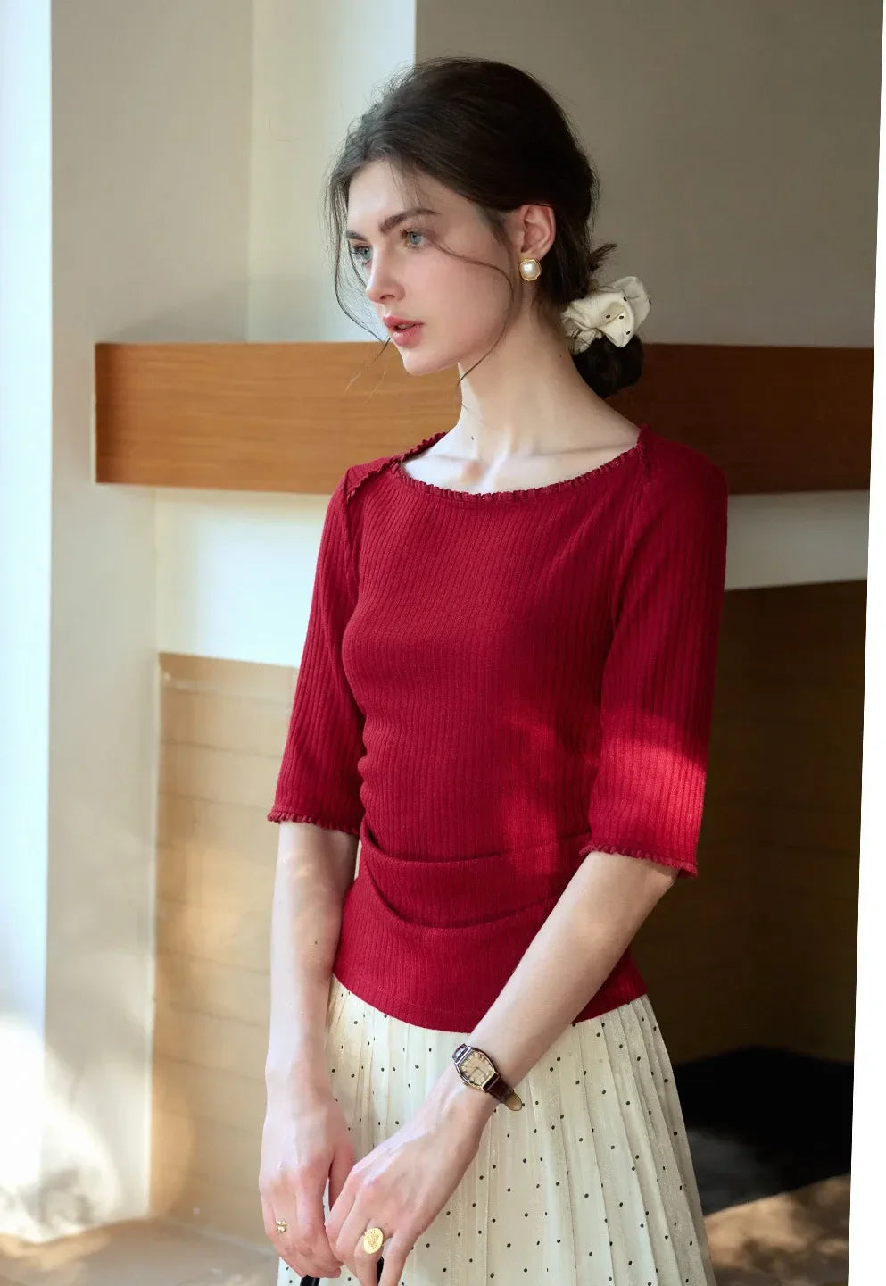 Bria Straight Neck Waist Blouse