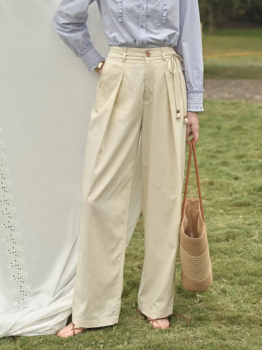 Quincy Pleated Cotton Trousers