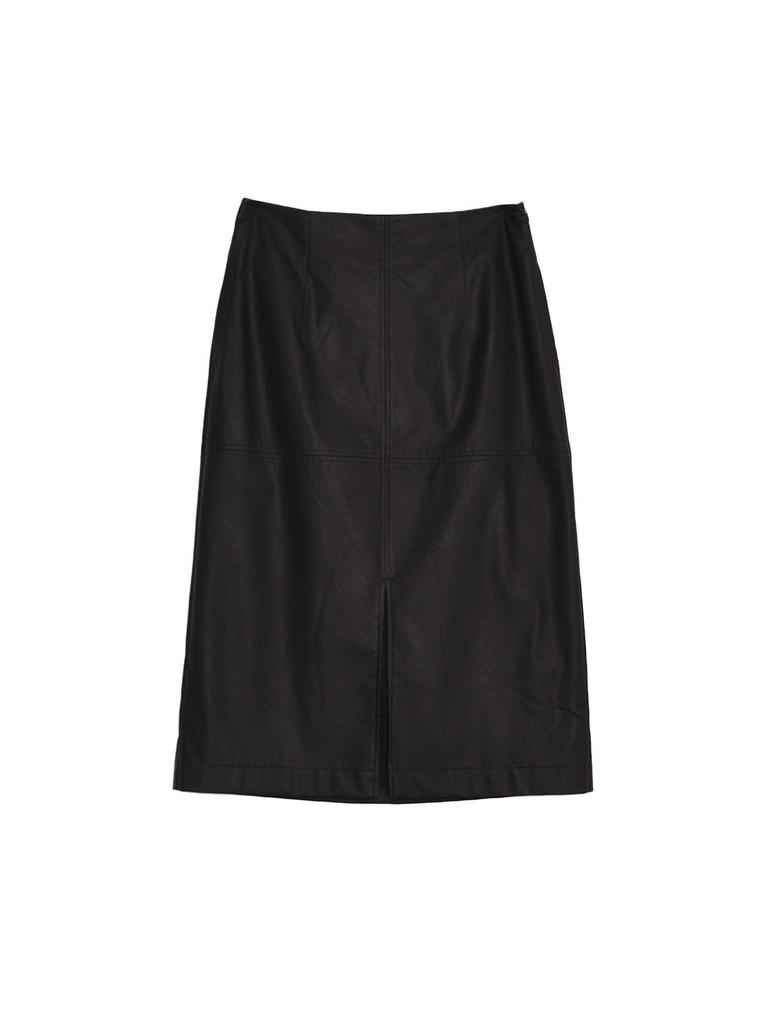 【Final Sale】Aisha Slit Mid-Length PU Leather Skirt