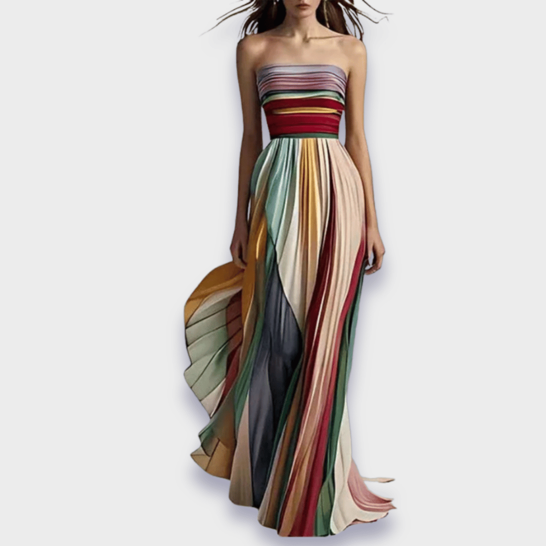 Isabelle's™ | Colorblock Pleated Strapless Maxi Dress