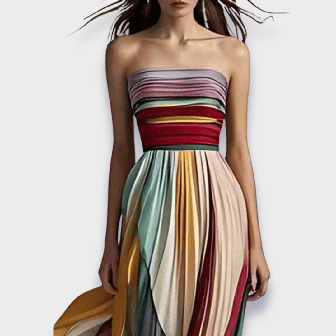 Isabelle's™ | Colorblock Pleated Strapless Maxi Dress