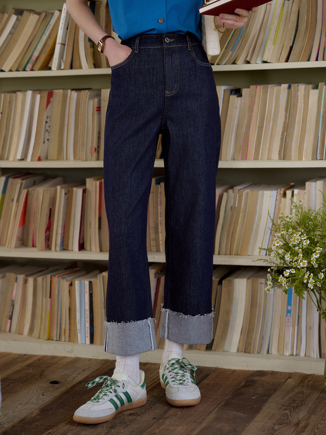 Aspen Straight-leg Cuffed Cotton Jeans