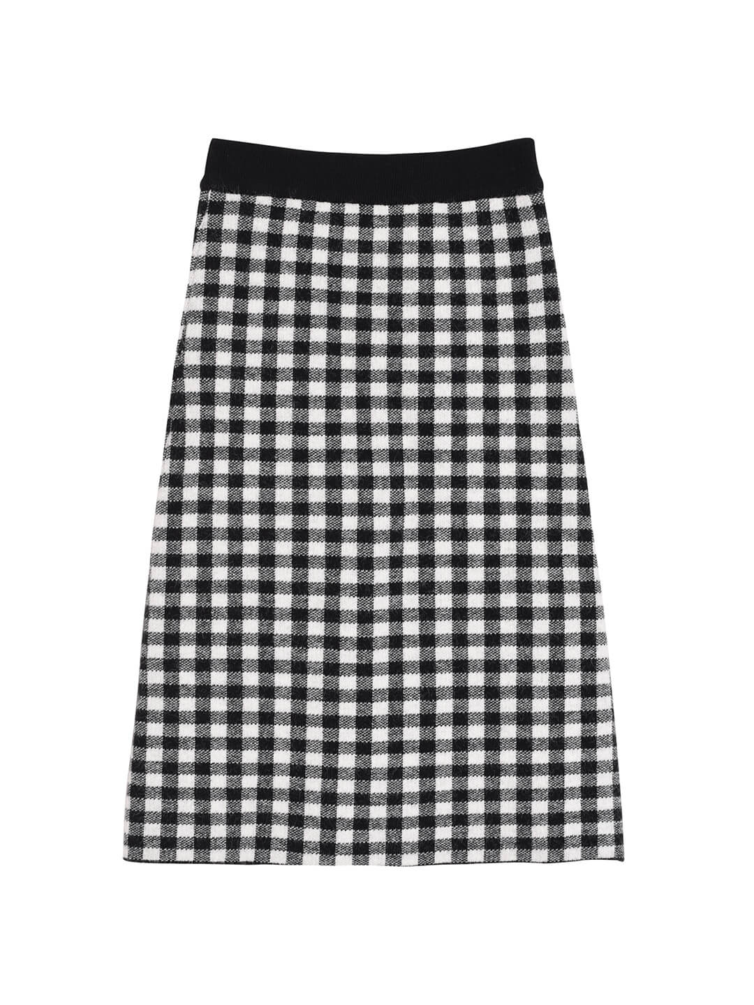 Ansley Checkerboard Black Midi Knitted Skirt