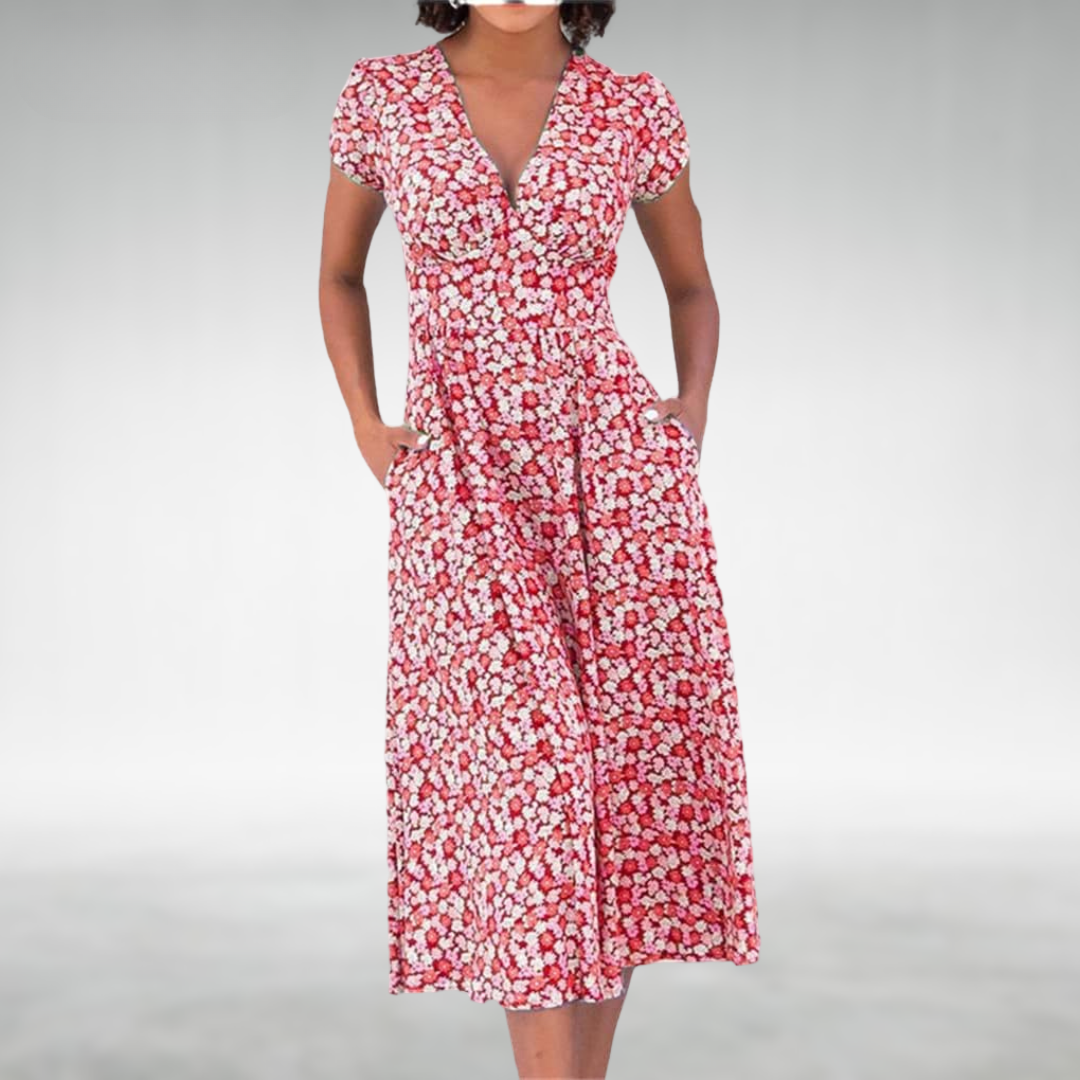 Isabelle's™ | Floral V-Neck Pocket Midi Dress