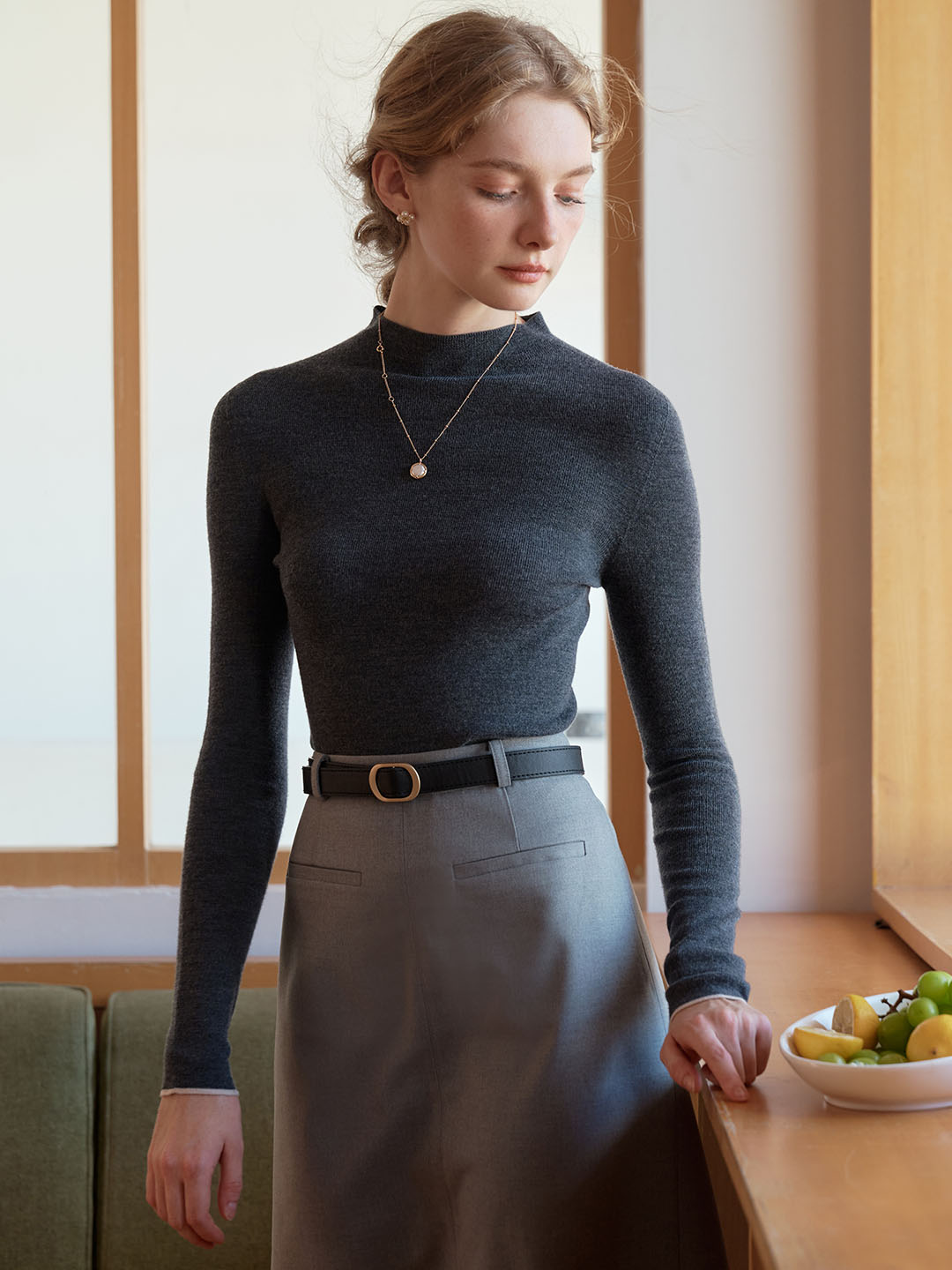 Lisa 100% Wool Half Turtleneck Slim Fit Solid Sweater