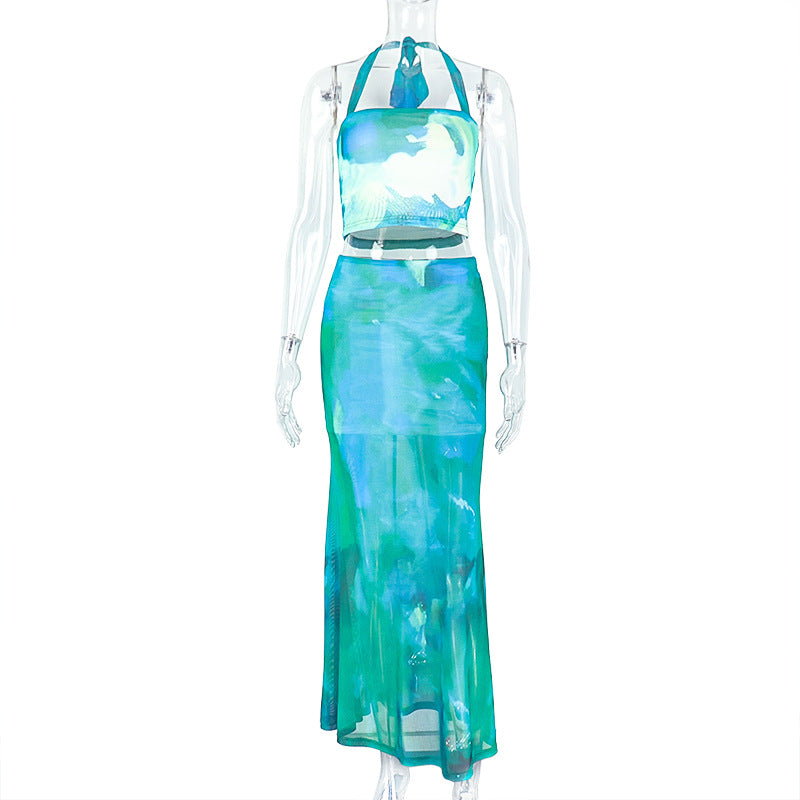 Printed Patchwork Skirt Set For Women