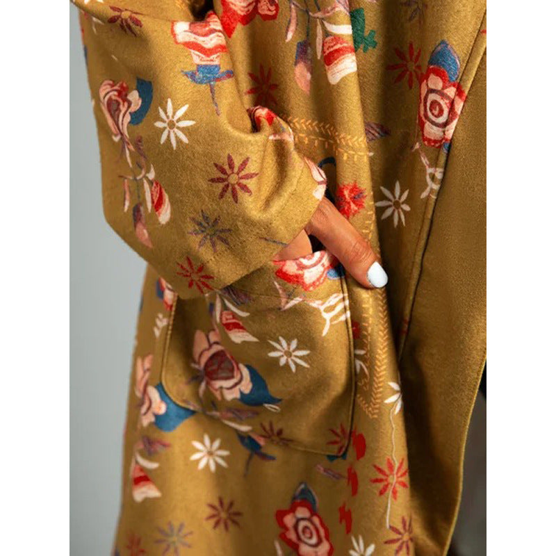 Casual Long-sleeved Printed Long Fashion Cardigan Women