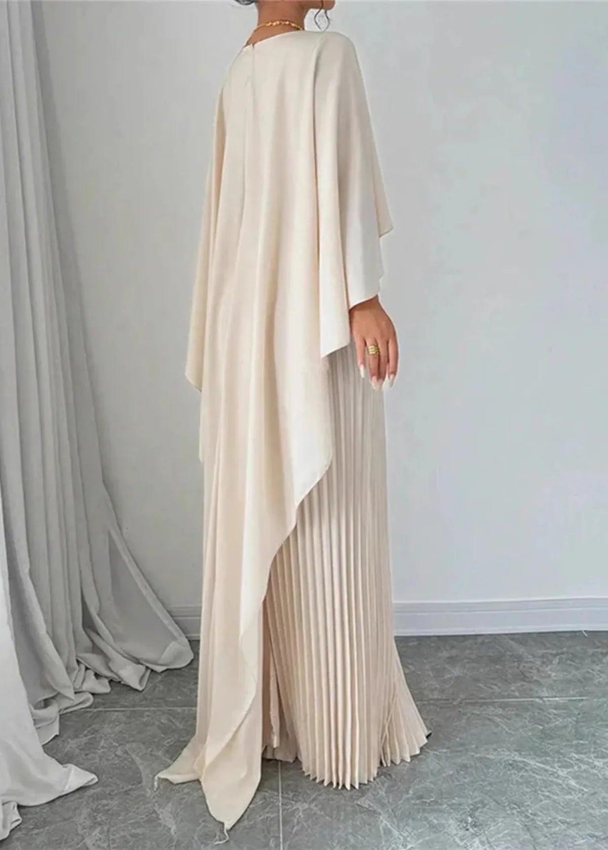 Isabelle's™ | Pleated Cape Overlay Maxi Dress
