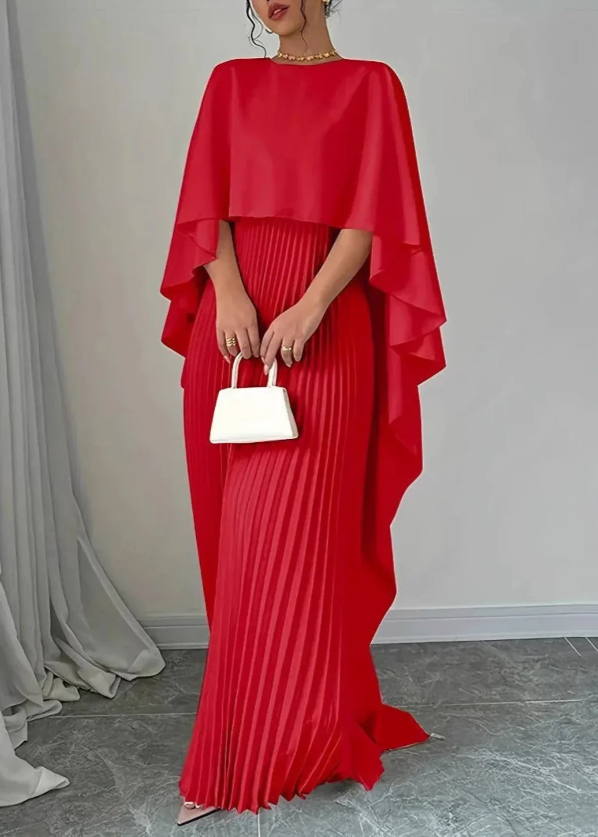 Isabelle's™ | Pleated Cape Overlay Maxi Dress