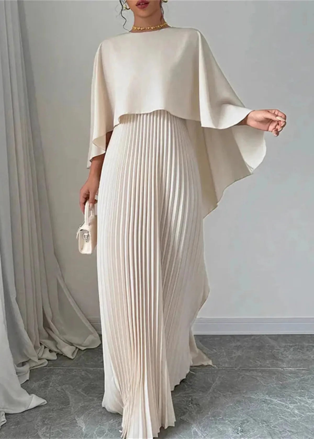 Isabelle's™ | Pleated Cape Overlay Maxi Dress
