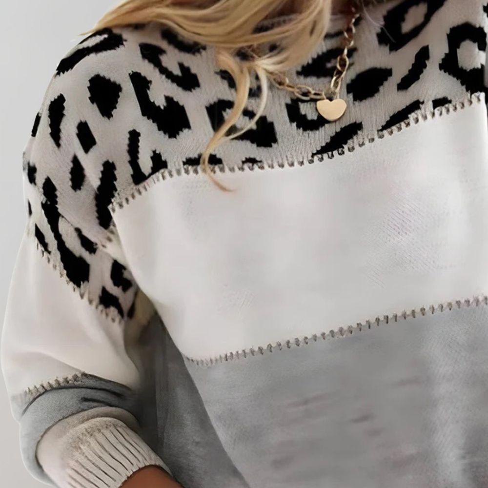Isabelle's™ | Soft Knit Sweater with Color Block and Leopard Print