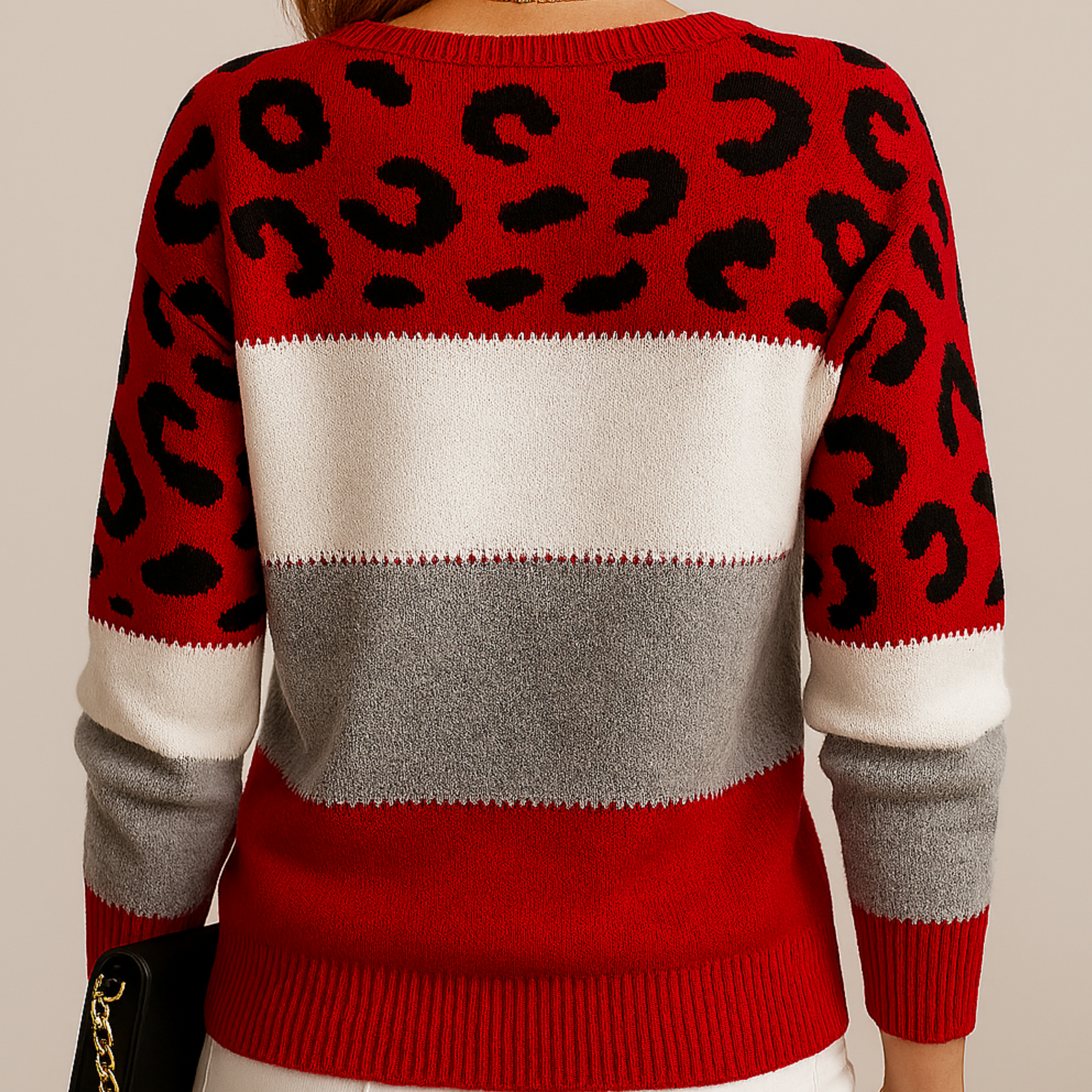 Isabelle's™ | Soft Knit Sweater with Color Block and Leopard Print