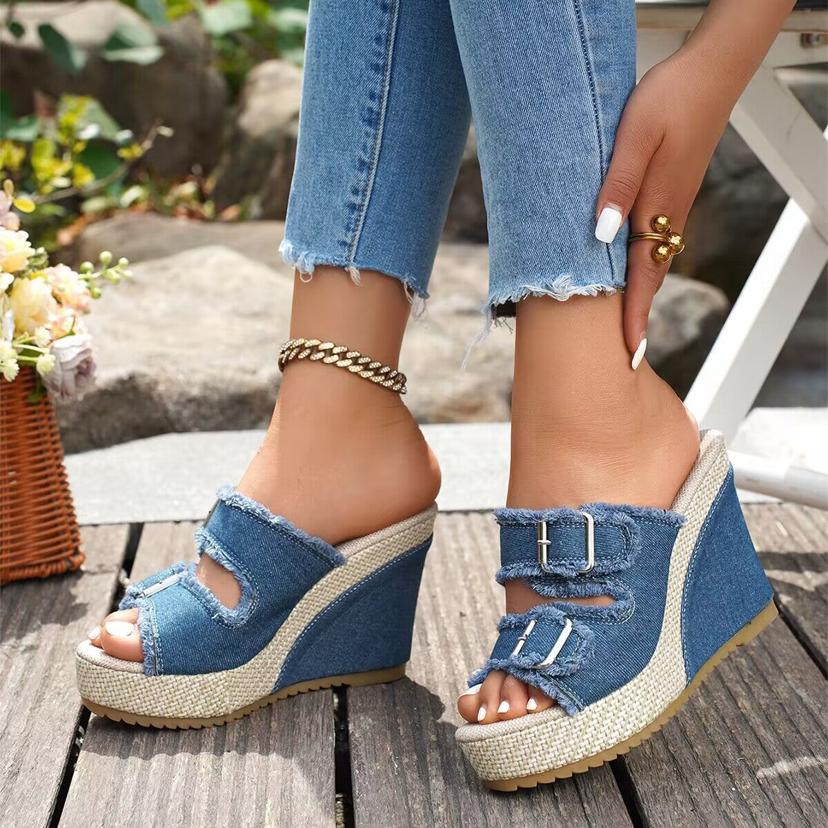 Isabelle's™ | Denim Wedge Sandals