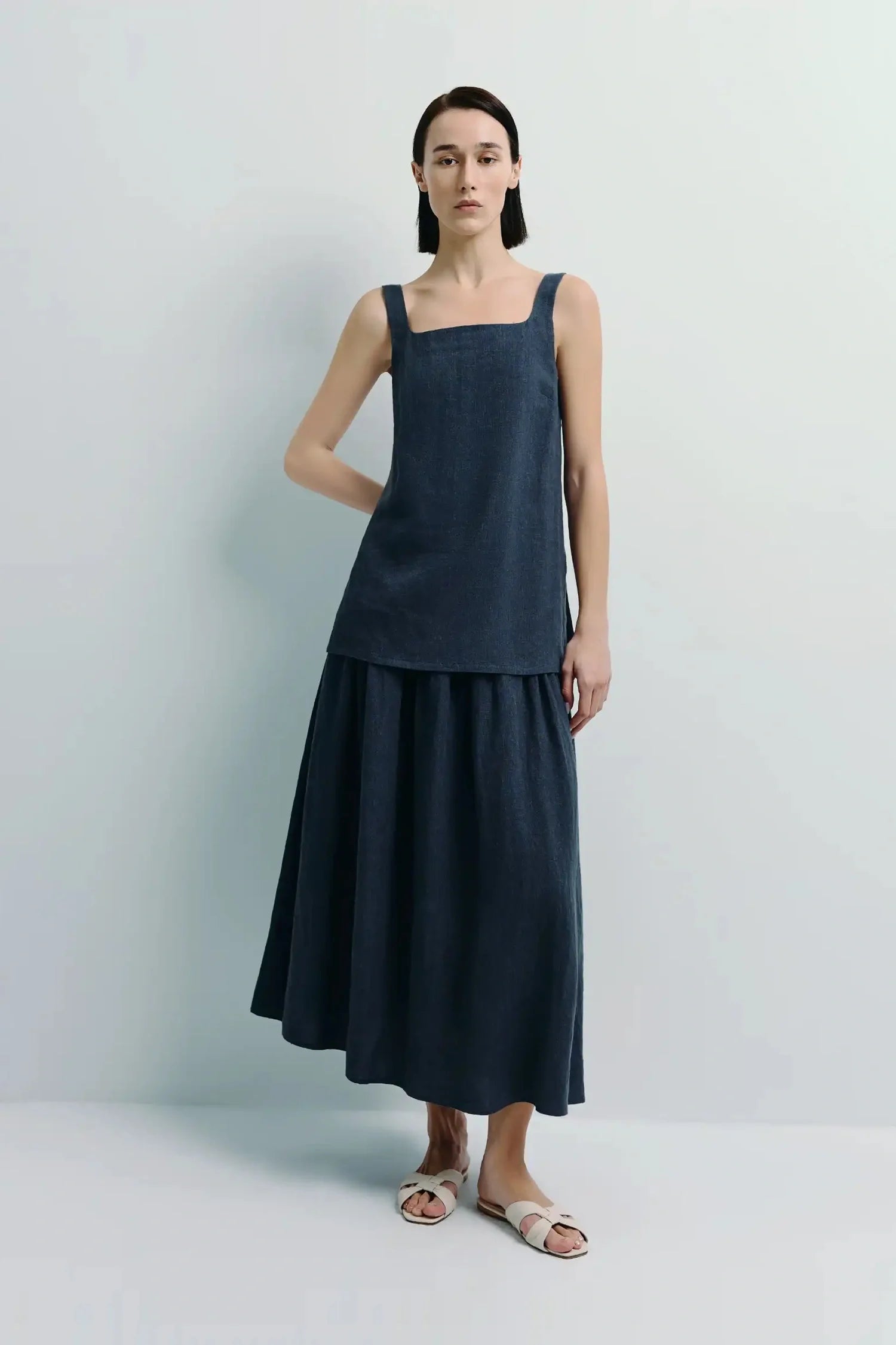 Glace Linen Midi Skirt