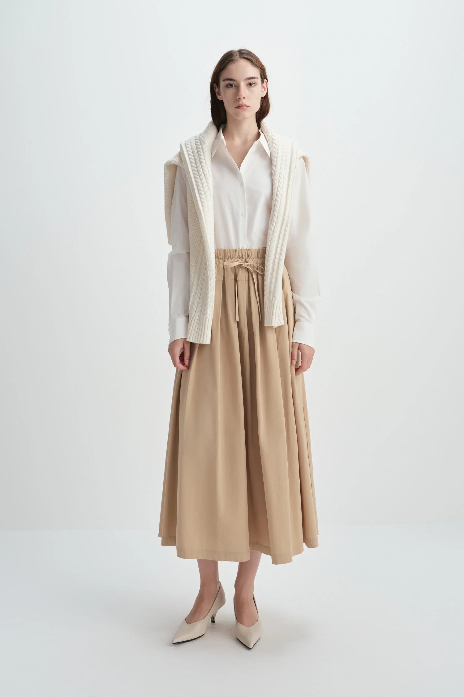 Panier Drawstring Waist Pleated Skirt