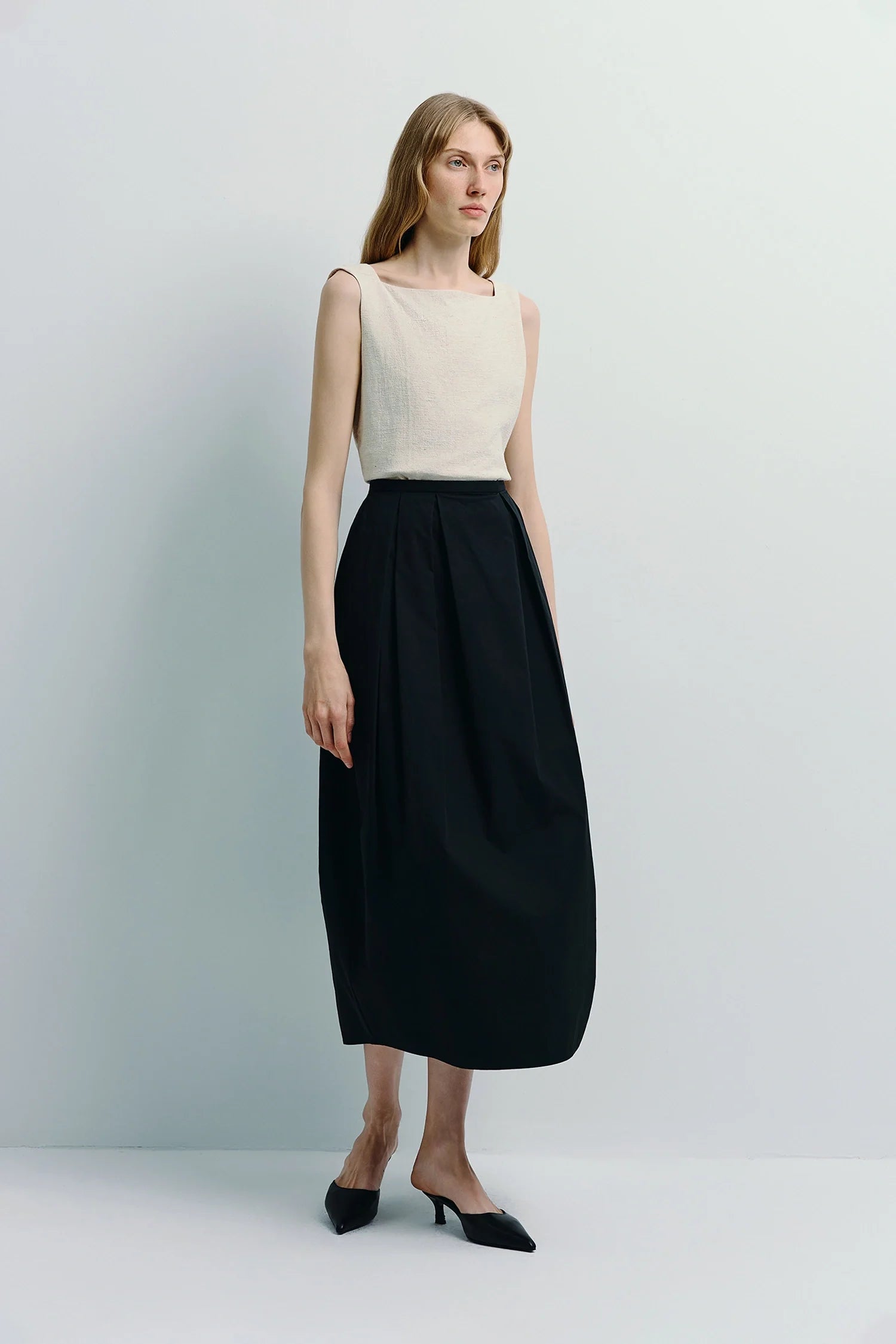 Ballon Heavy Poplin Pleated Skirt