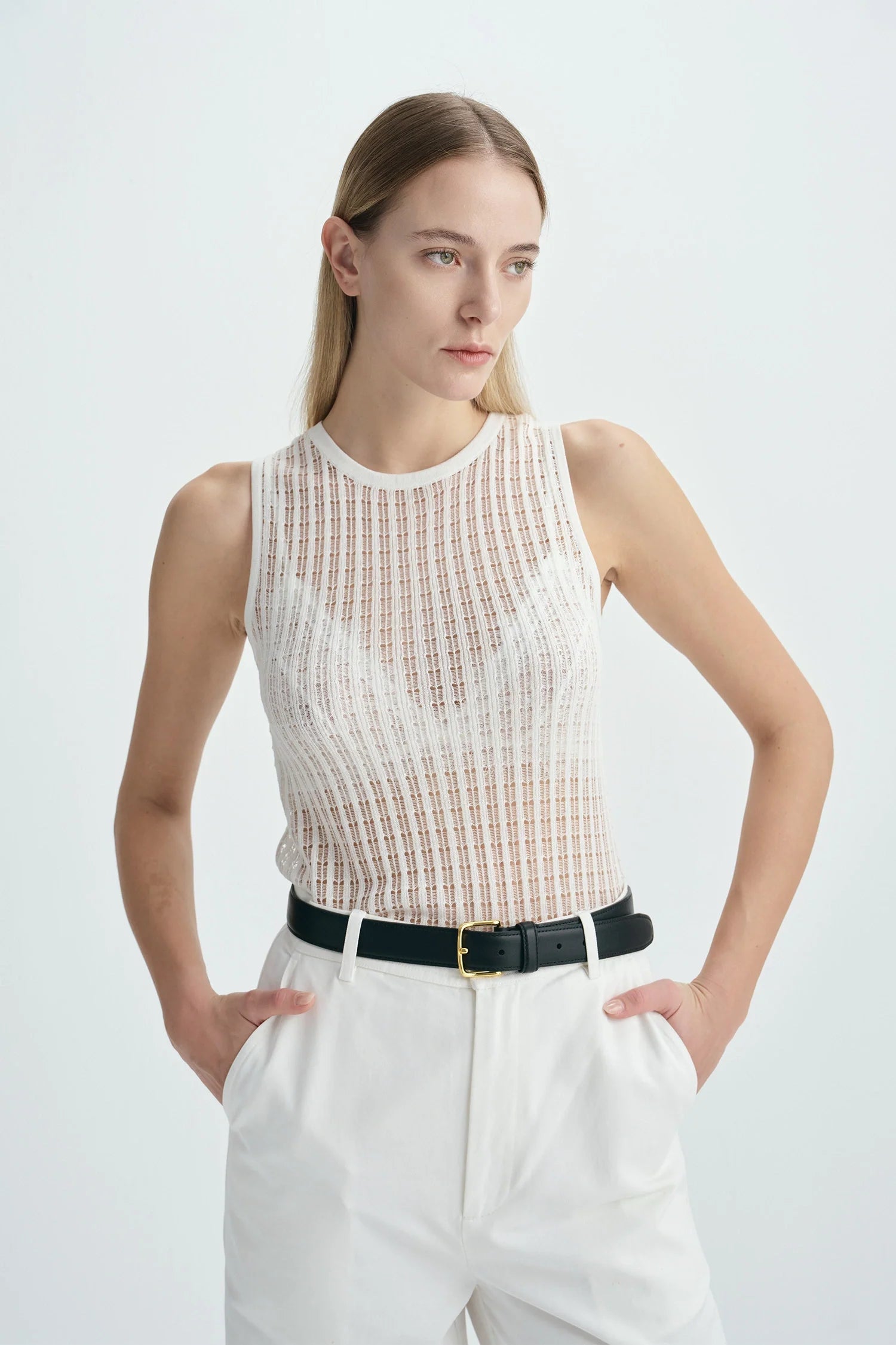 Traverse Lace-Stitch Knit Top