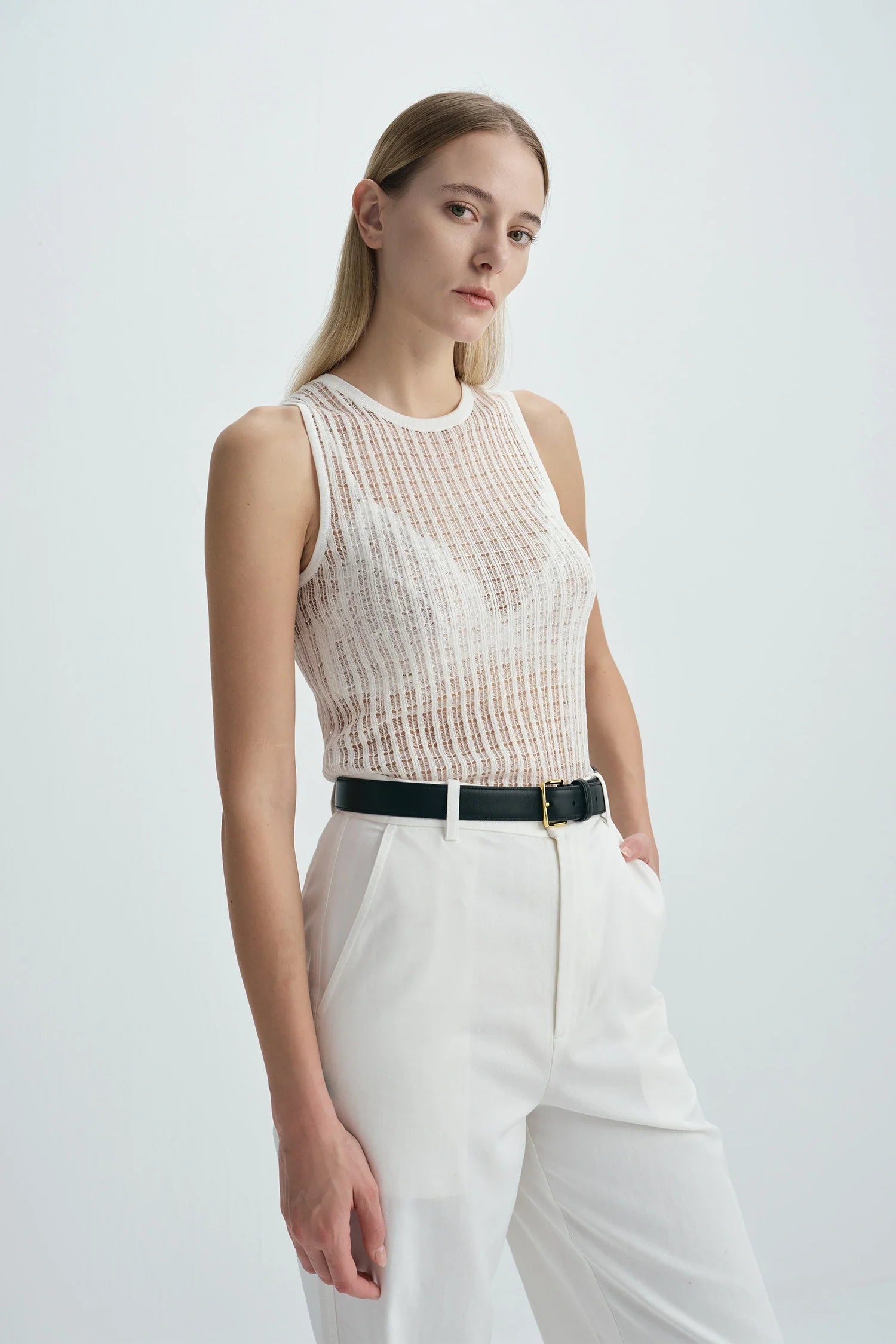 Traverse Lace-Stitch Knit Top