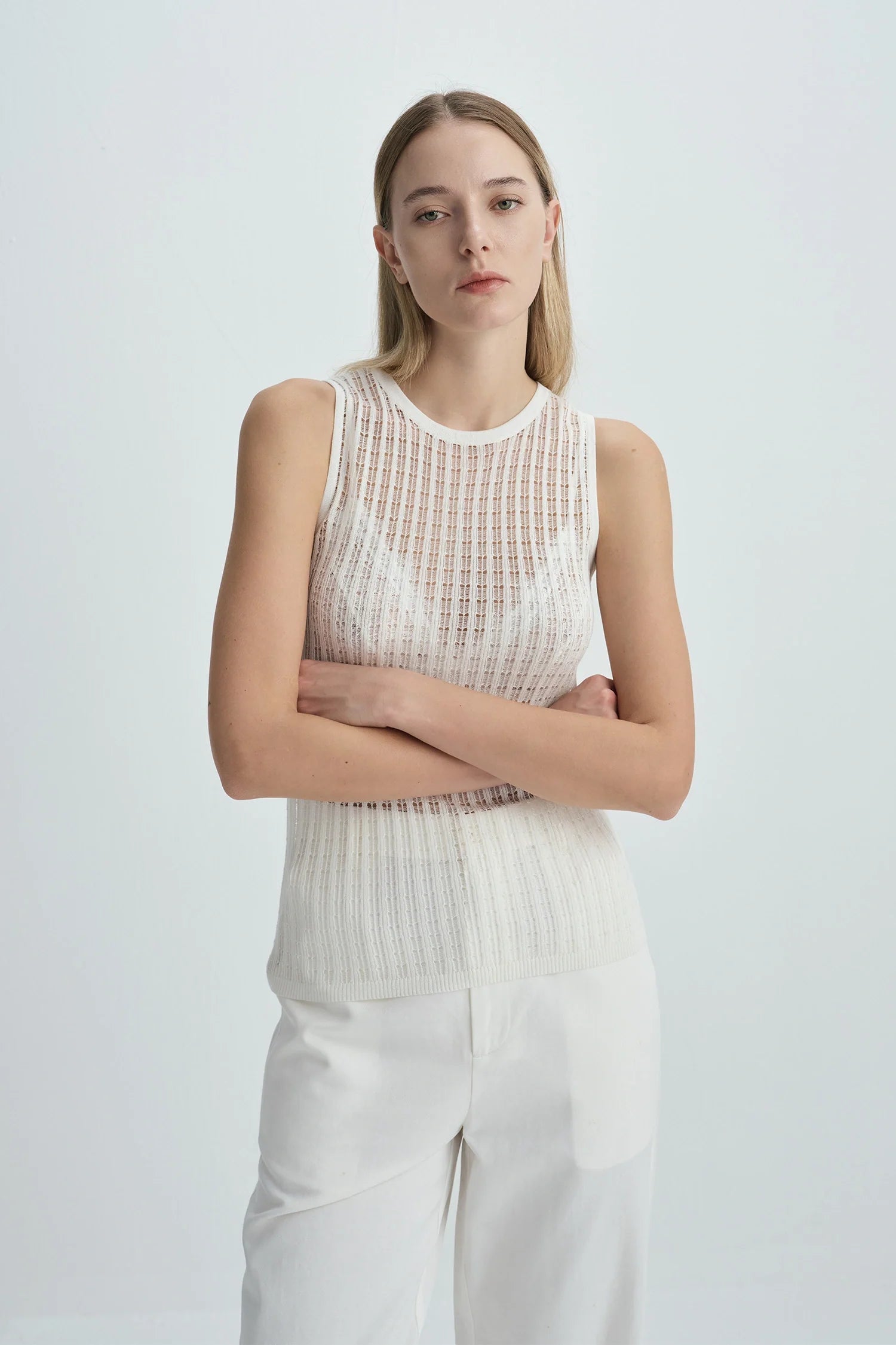 Traverse Lace-Stitch Knit Top