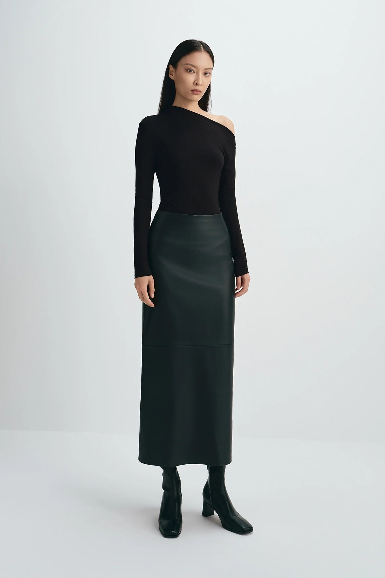 Anais Leather Midi Skirt