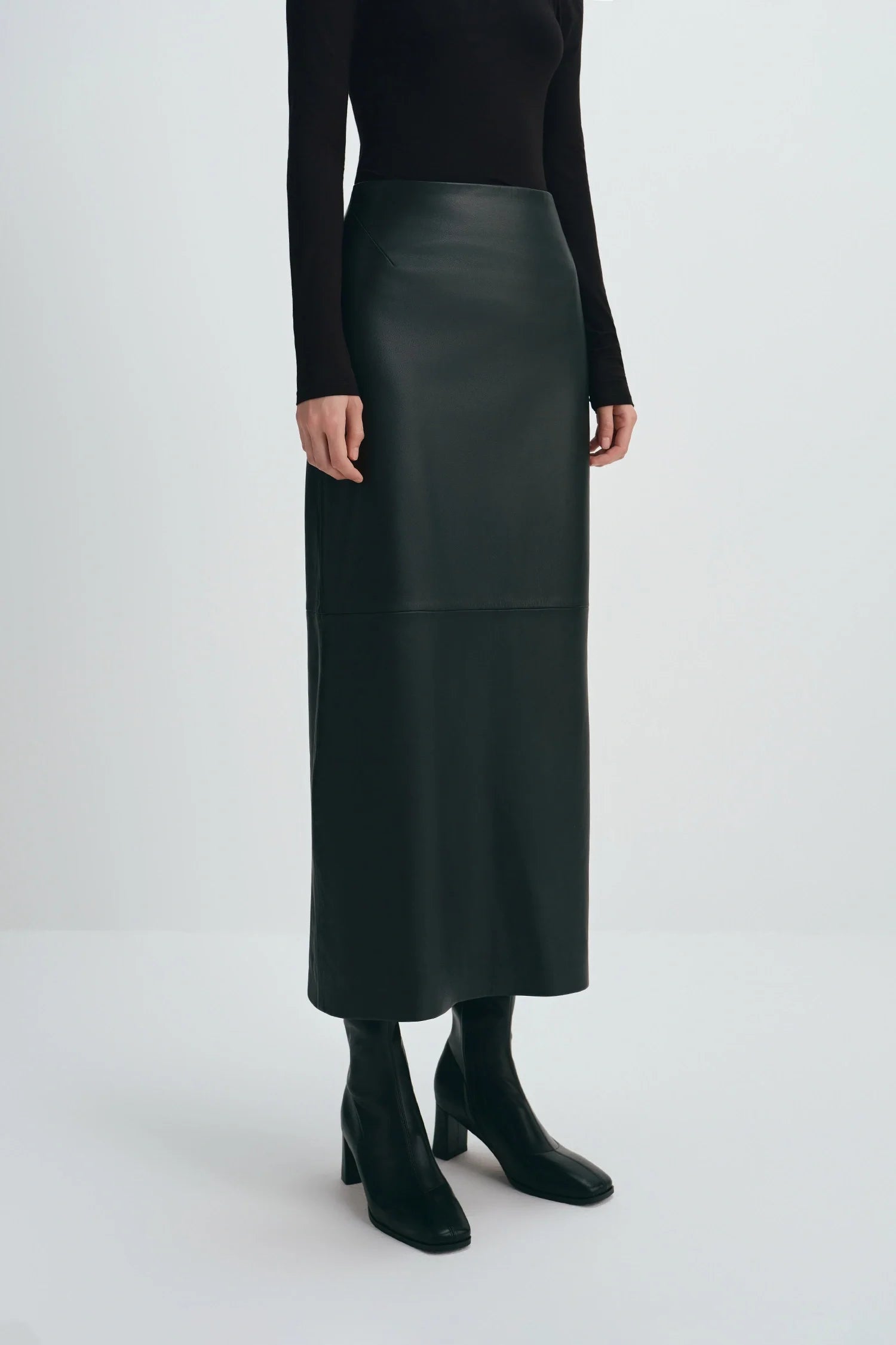 Anais Leather Midi Skirt