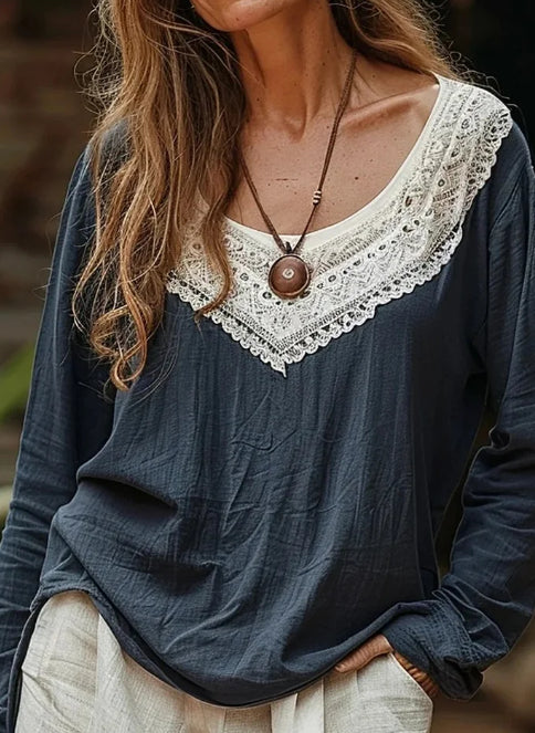 Elegant Lace Floral Art Long Sleeve Cozy Tunic