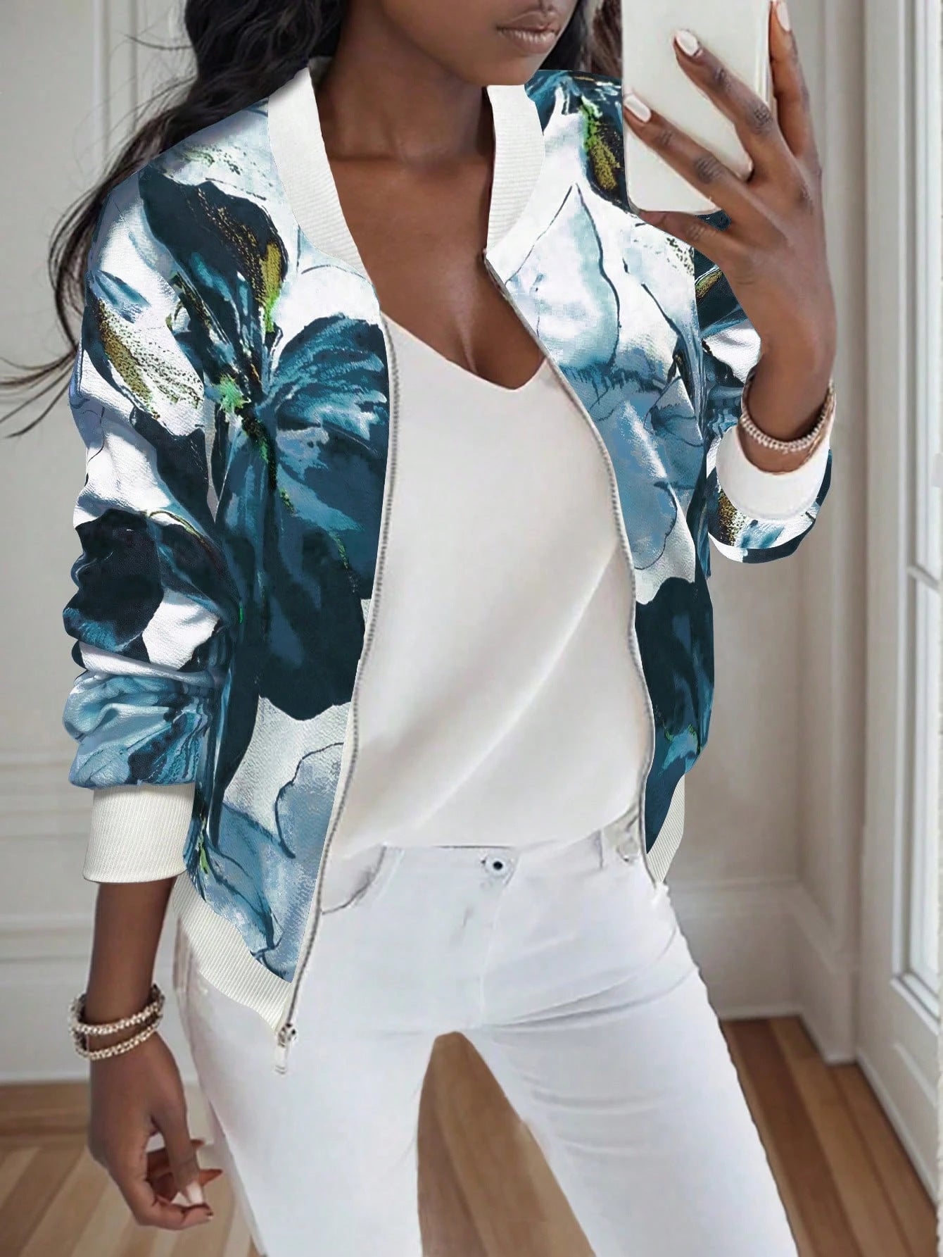 Printed Jacket Women Zipper All-matching Jacket Tops Women