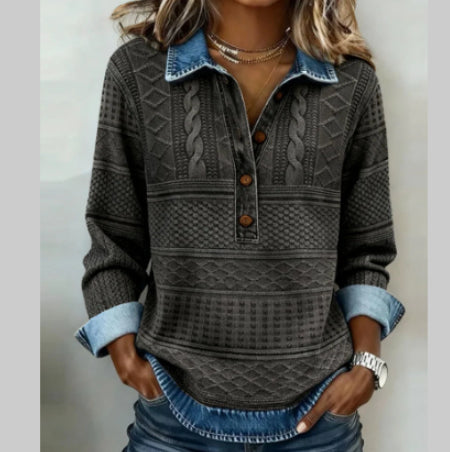 Dolores |Trendy Sweatshirt with Half Button and Collar