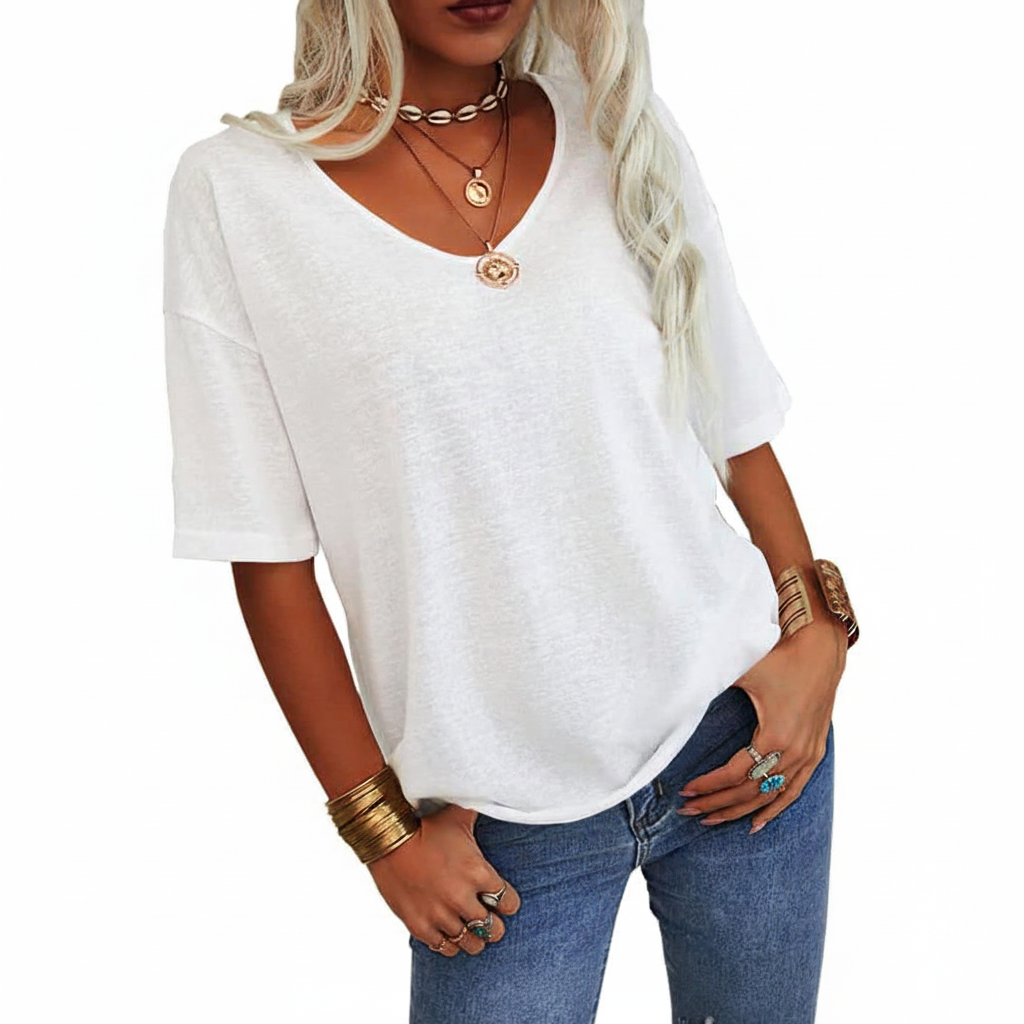 Isabelle's™ | Casual Solid V-Neck T-Shirt