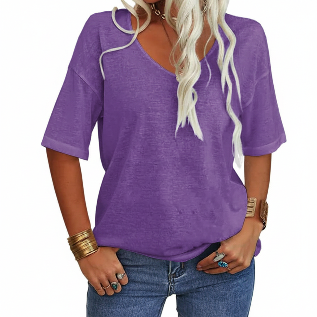 Isabelle's™ | Casual Solid V-Neck T-Shirt