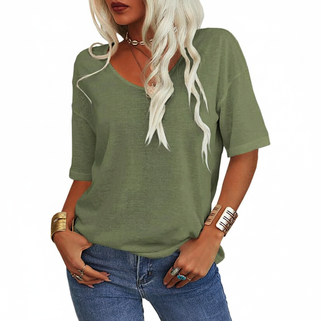 Isabelle's™ | Casual Solid V-Neck T-Shirt