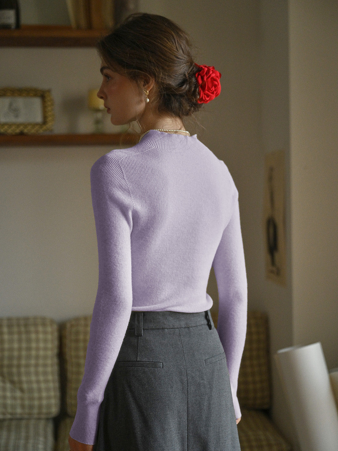 Erin 100% Wool Simple Mock Neck Slim Fit Sweater - Black