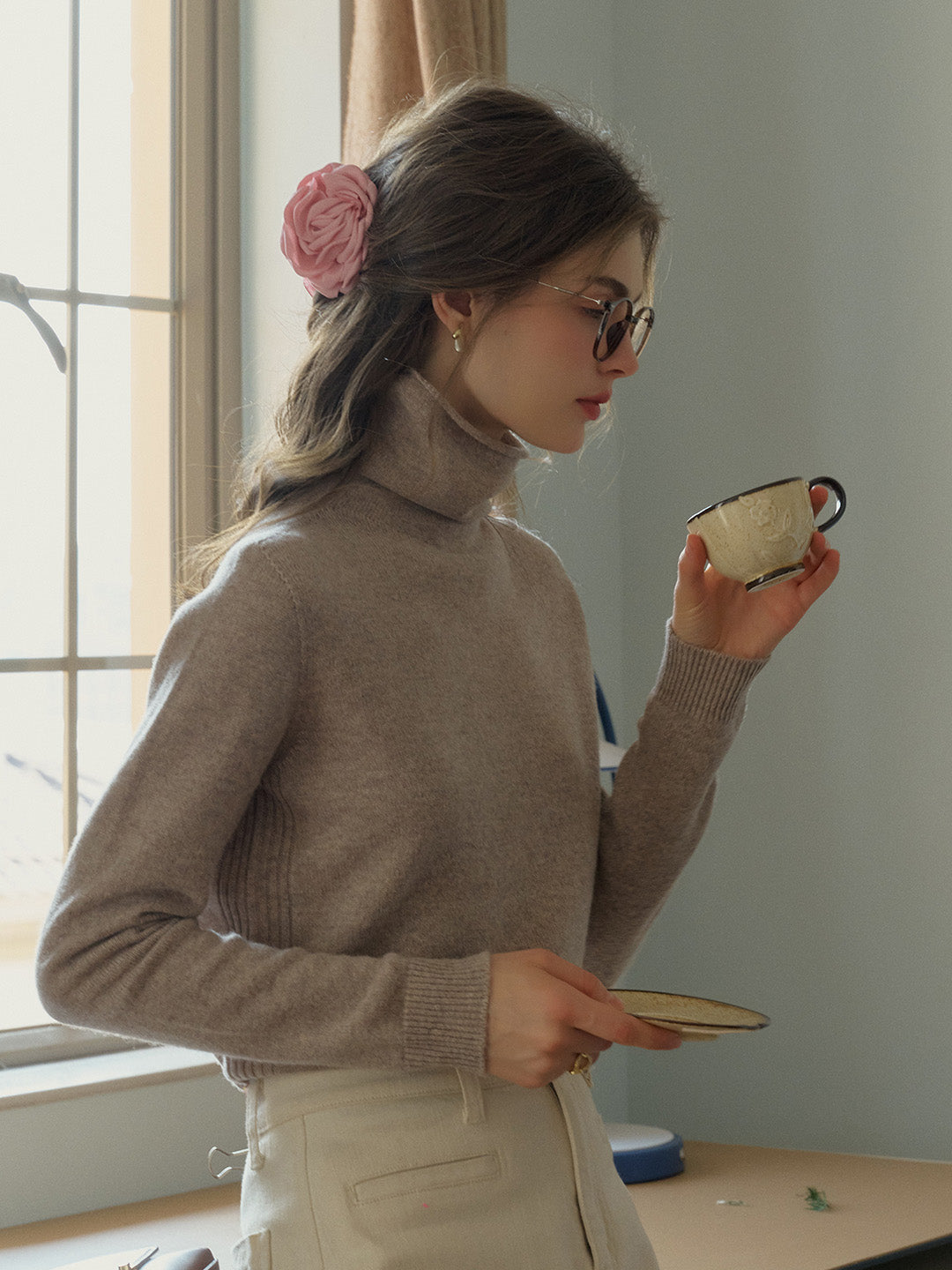 Solana Basic Versatile Turtleneck 100% Wool Sweater - Pink