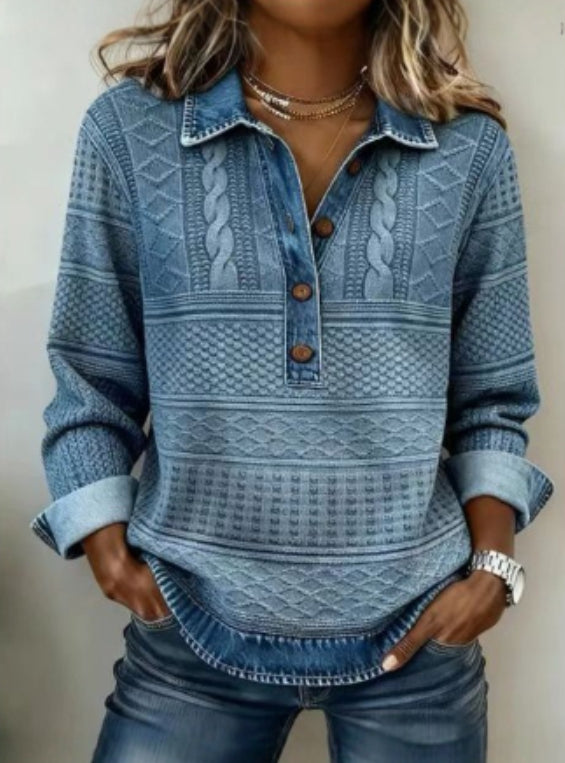 Dolores |Trendy Sweatshirt with Half Button and Collar