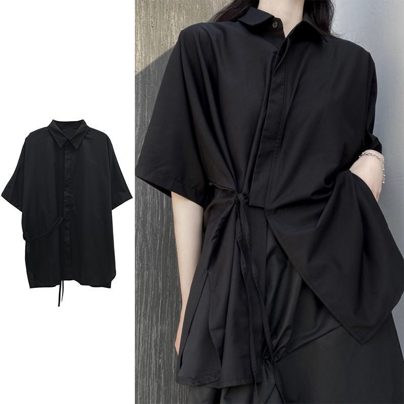 Lace-up Loose Half Sleeve Plus Size Women's Blouse