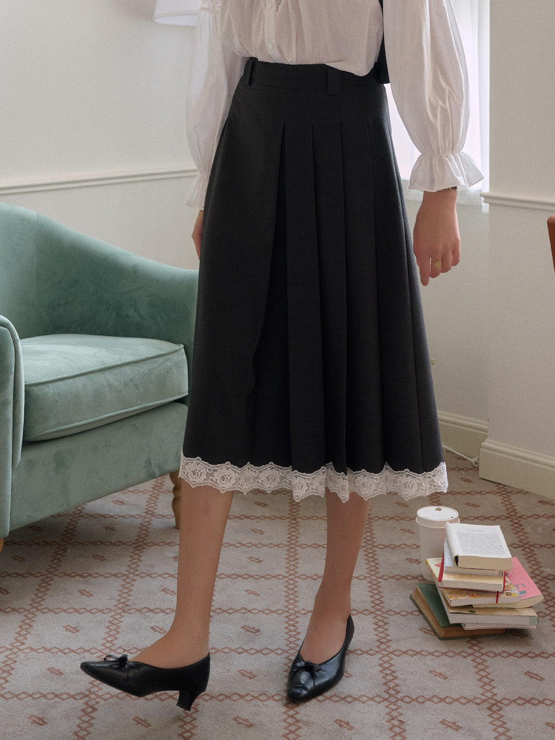 【Final Sale】Saige Pleated Lace A-Line Skirt