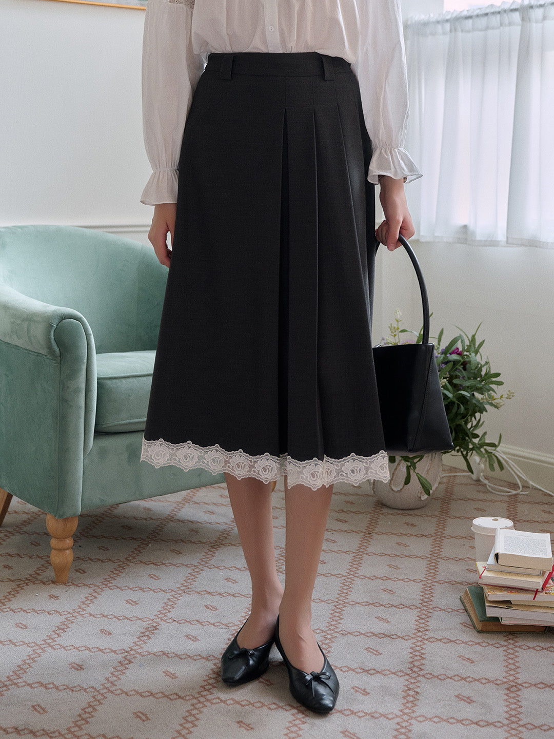 【Final Sale】Saige Pleated Lace A-Line Skirt