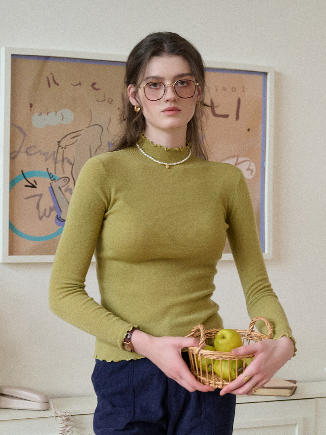 Amanda Ruffle Collar 100% Wool Sweater
