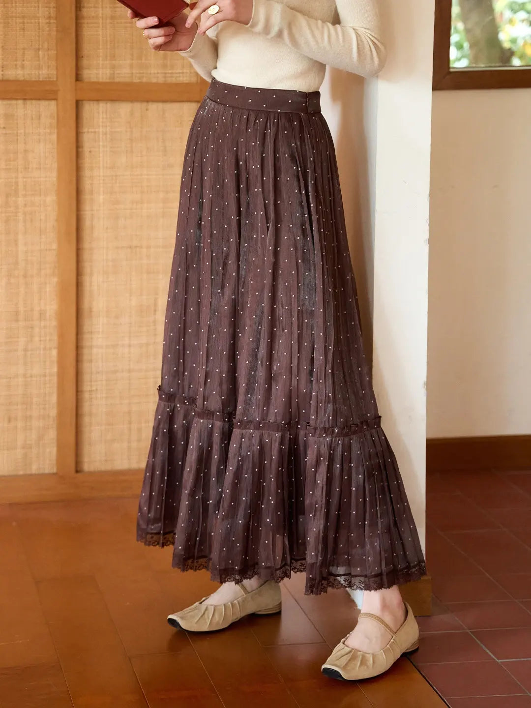 Braelyn Pleated Dots Skirt