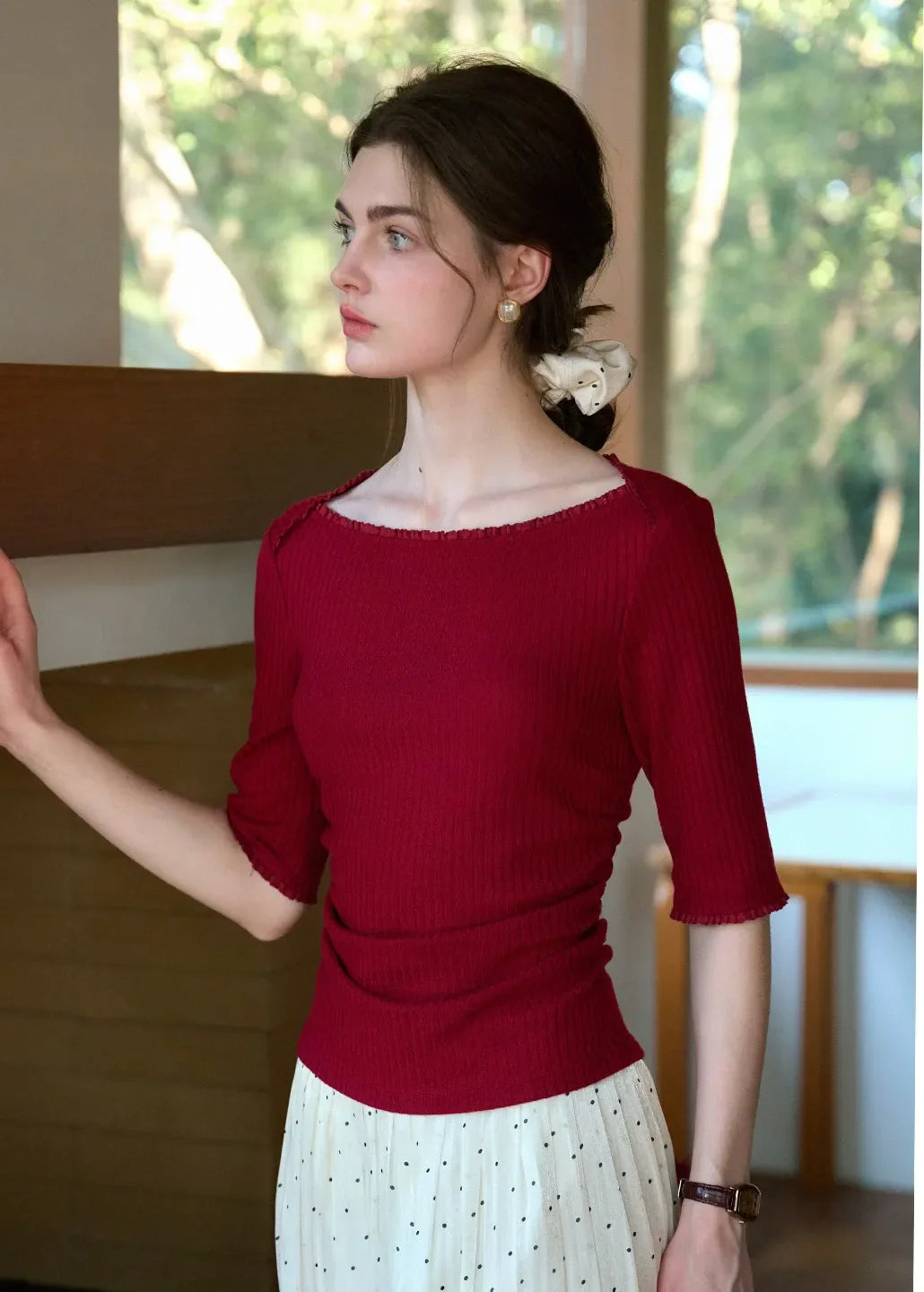Bria Straight Neck Waist Blouse