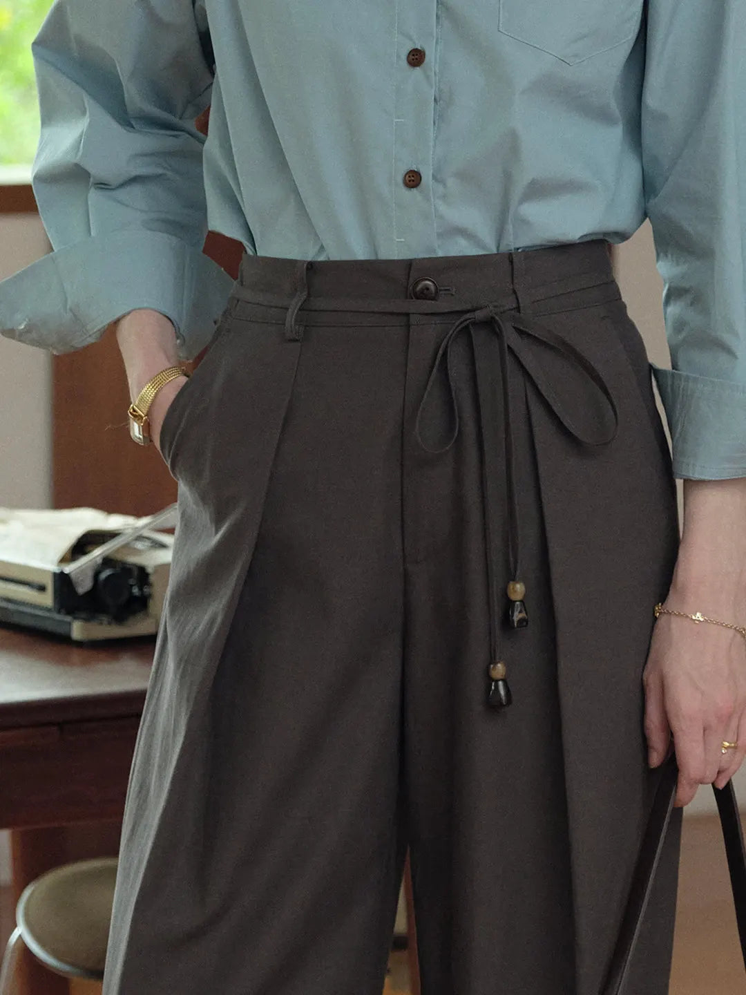 Quincy Pleated Cotton Trousers